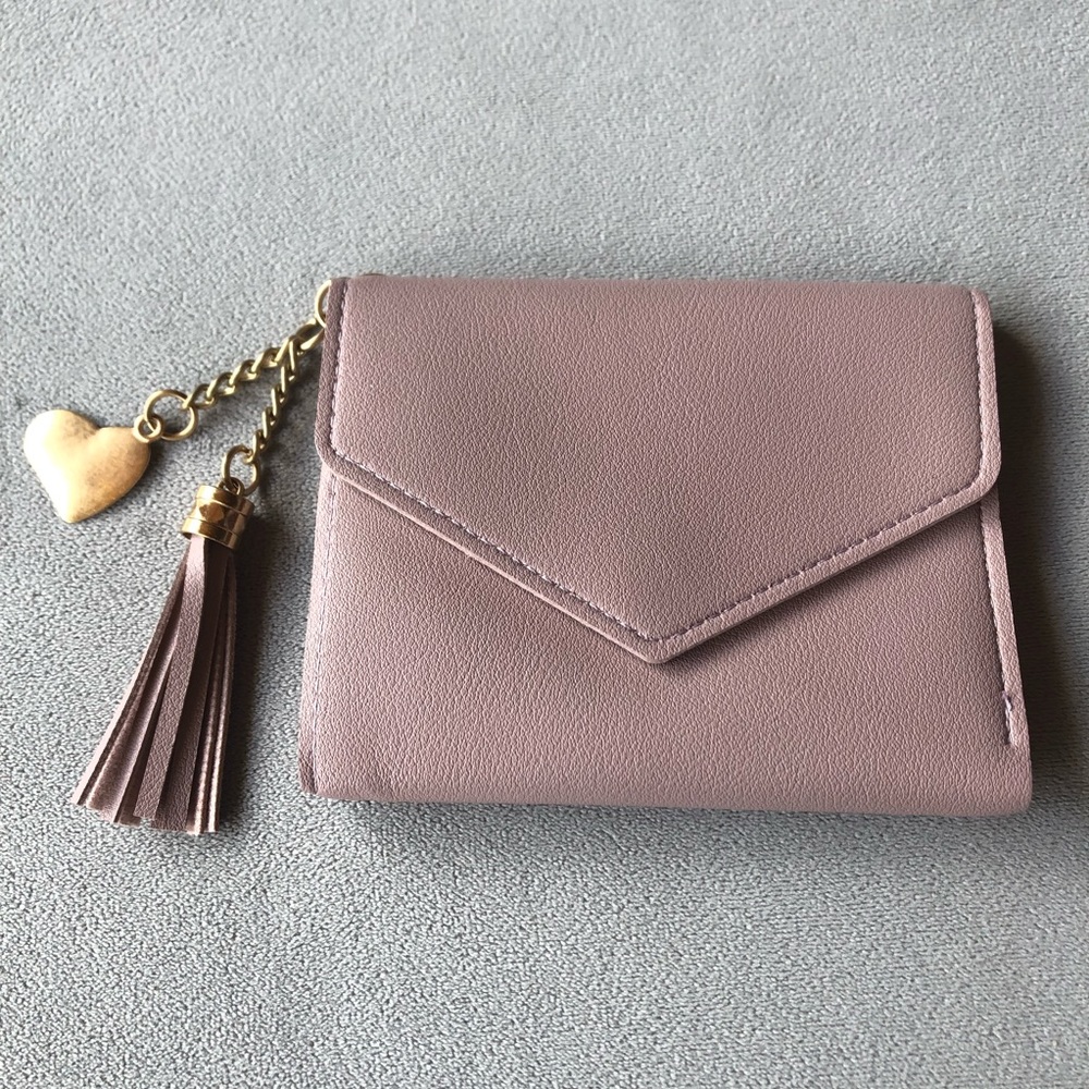 Dark Pink Short Wallet with Tassel & Heart ~ Brand New!